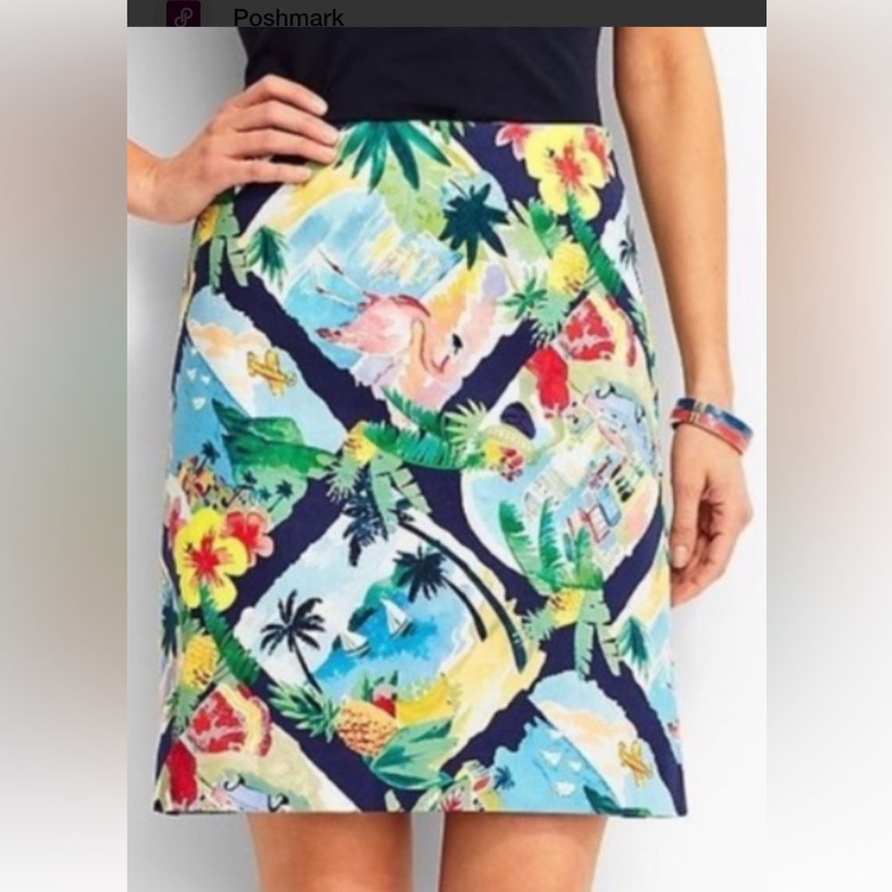 Talbots Tropical Vacation Postcard Mini Skirt Beach Preppy Flamingo Resort Lux